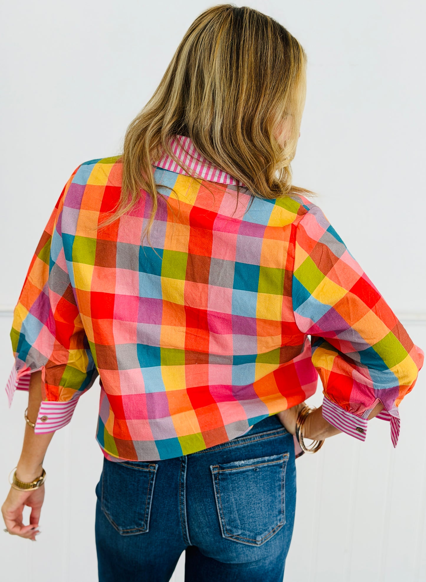 Colorful Contrast Stripe Blouse (Reg.)