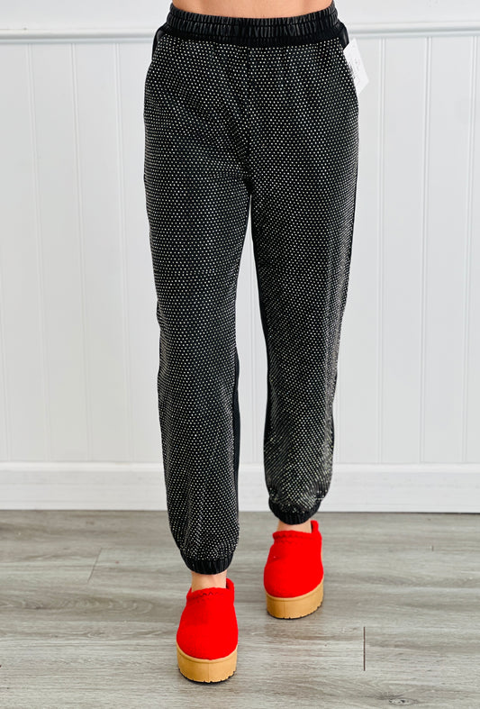 Black Rhinestone Studded Jogger Pants (Reg.)