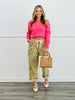 Light Olive Floral Print Braided Waist Belt Pants (Reg.)