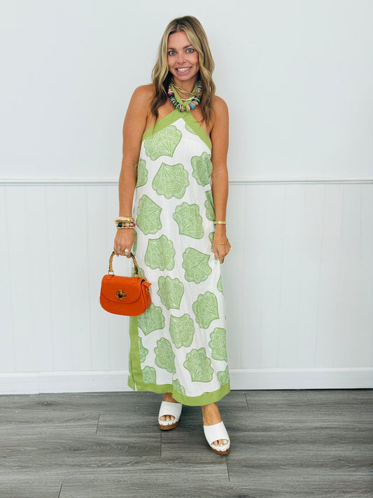 Matcha Shell Print Halter Maxi Dress (Reg.)