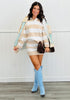 Beige-White Striped Sweater Skirt Set (Reg)