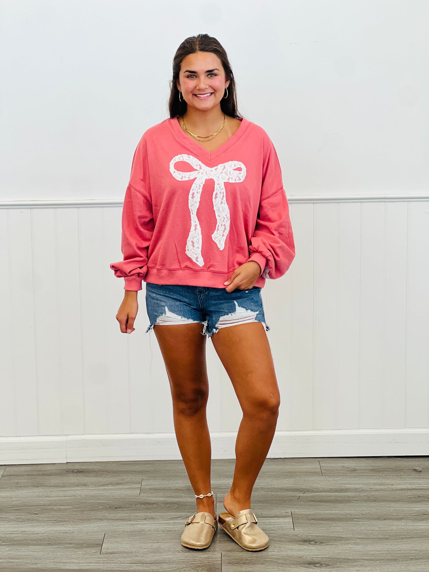 Salmon Pink Laser Cut Embroidered Sweatshirt (Reg.)
