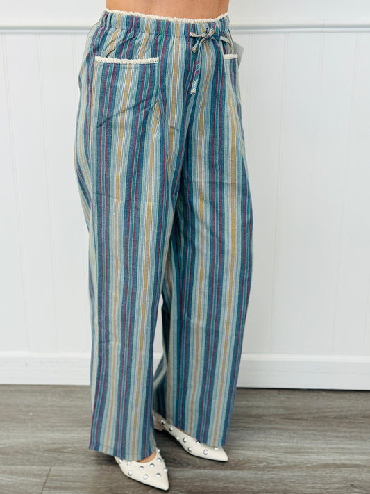 Blue Eclectic Stripe Linen Pants (Reg. and Plus)