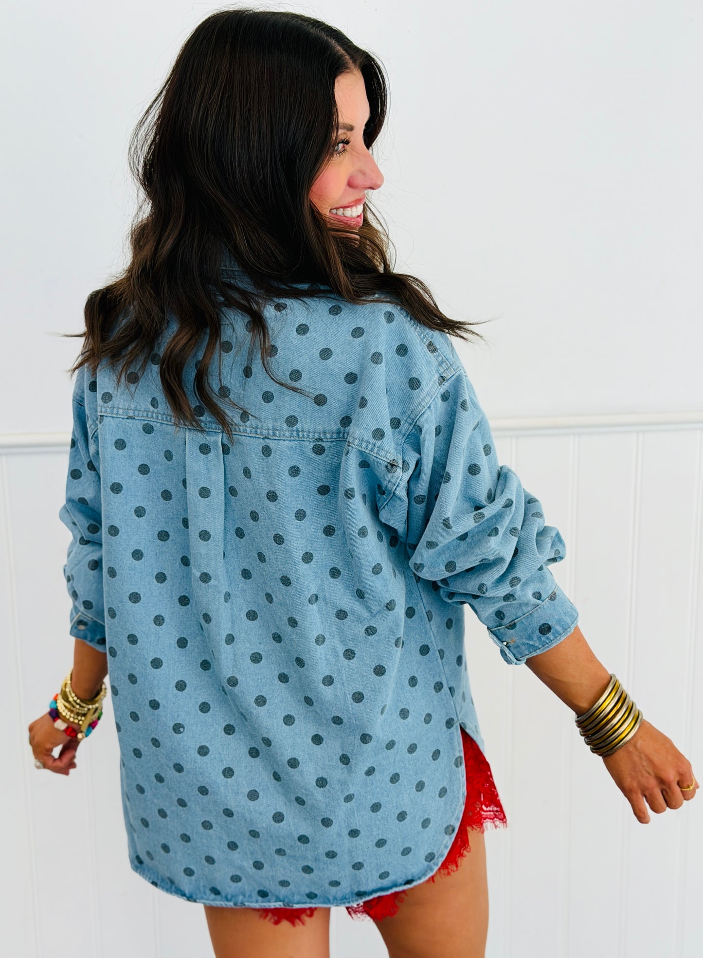 Lt. Denim Polka Dot Shacket (Reg. and Plus)