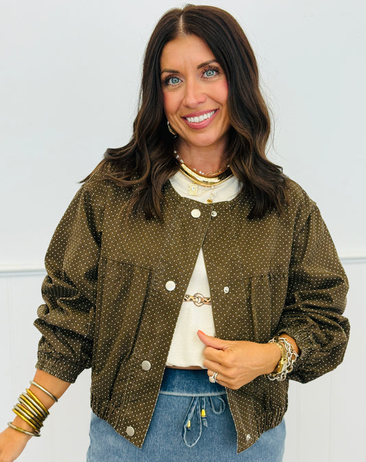 Dark Brown Polka Dot Bomber Jacket (Reg & Plus)