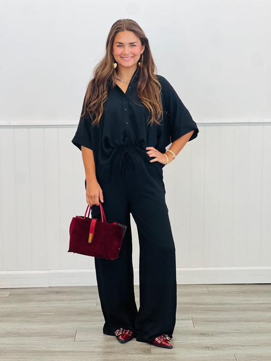 Black Airflow Shirt & Pants Set (Reg & Plus)