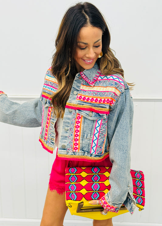 POL Denim Embroidered Aztec Design Jacket (Reg.)
