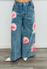 Washed Blue Denim Floral Patch Pants (Reg & Plus)