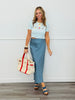 Navy/Light Blue Diagonal Stripe Midi Skirt (Reg.)