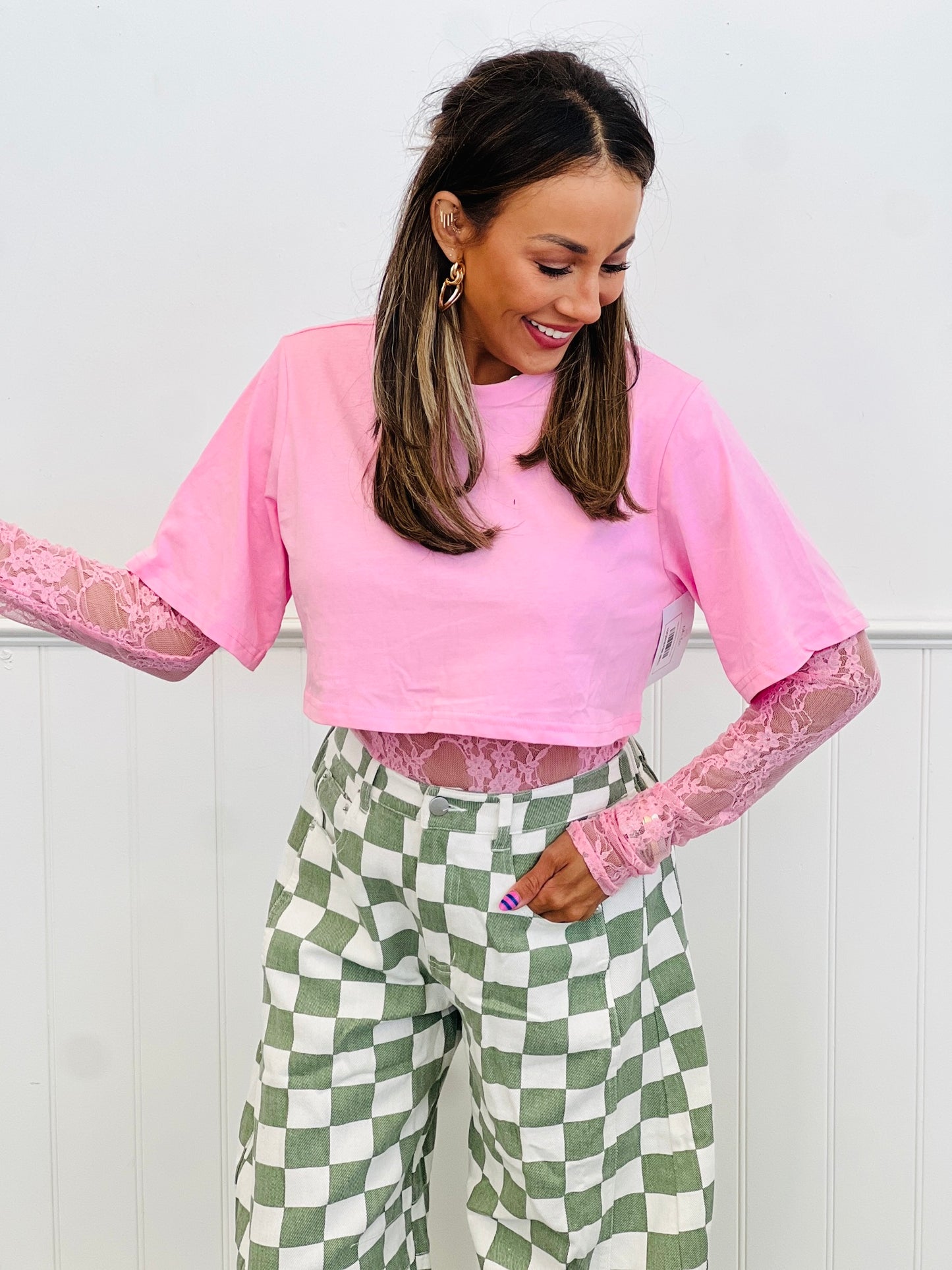 Cotton Lace Long Sleeve Bodysuit (Reg.)- 6 Colors