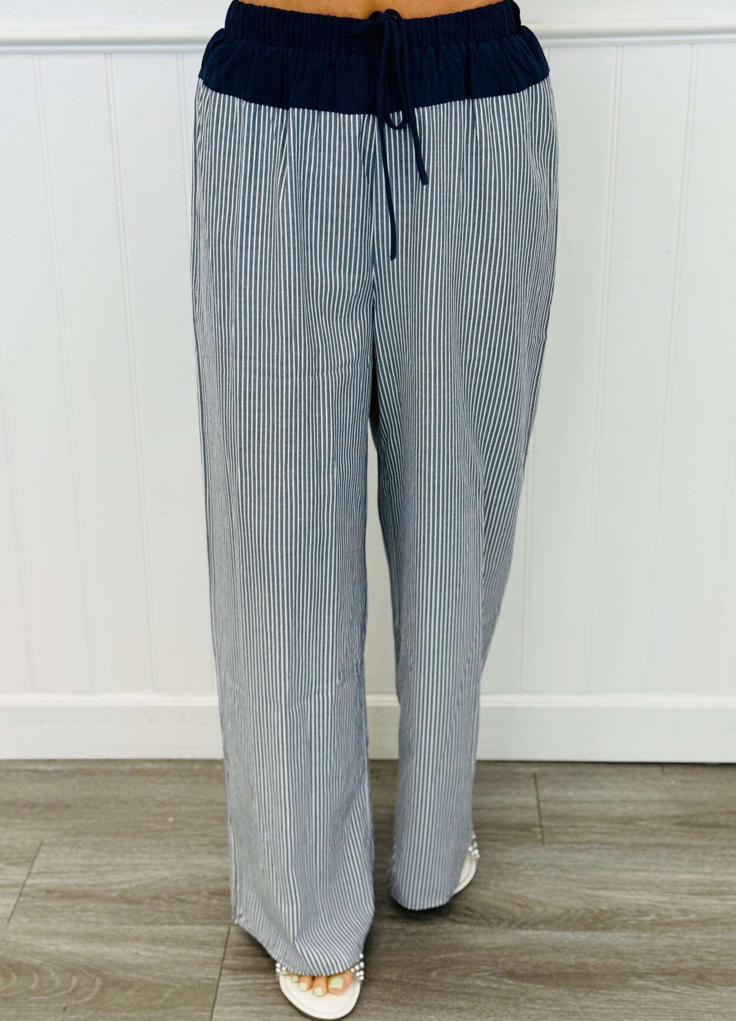 Denim Combo Stripe Top & Pants Set (Reg & Plus)