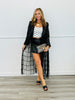 Black Satin Sheer Maxi Hem Blazer (Reg & Plus)