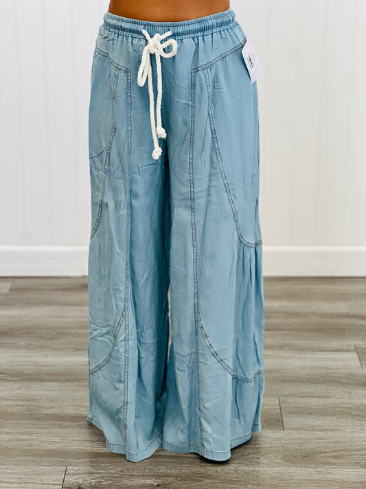 Washed Chambray Palazzo Pants (Reg & Plus)