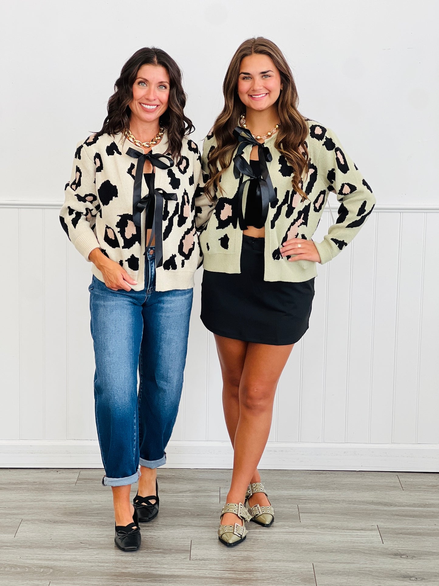 Duo Front Tie Leopard Sweater Cardigan (Reg)-2 Colors