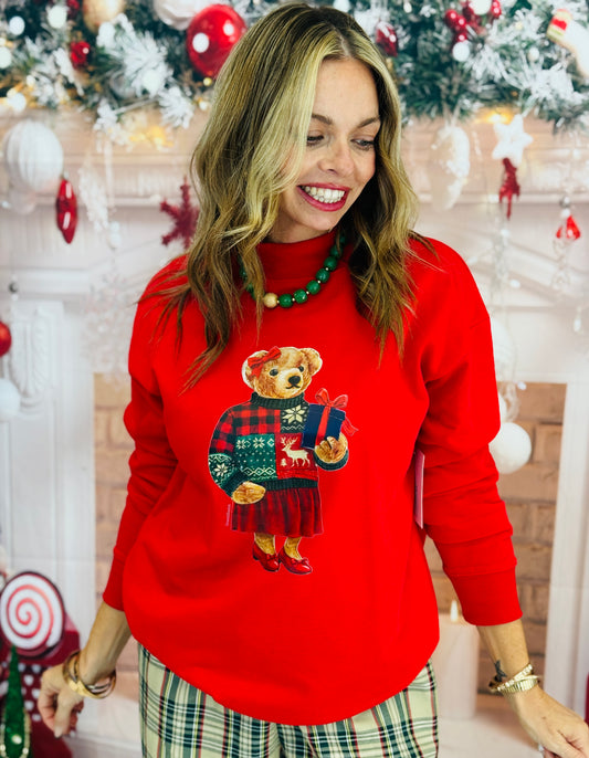 Red Teddy Christmas Sweatshirt (Reg. and Plus)