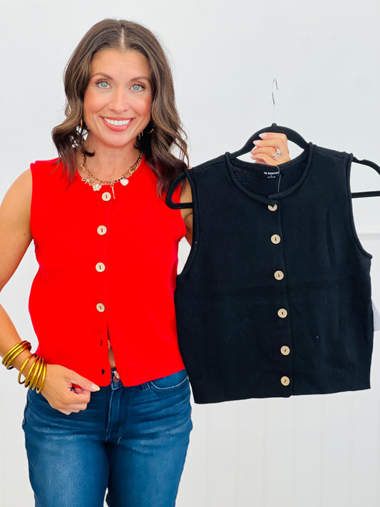 Button Up Vest Top (Reg.)-2 Colors