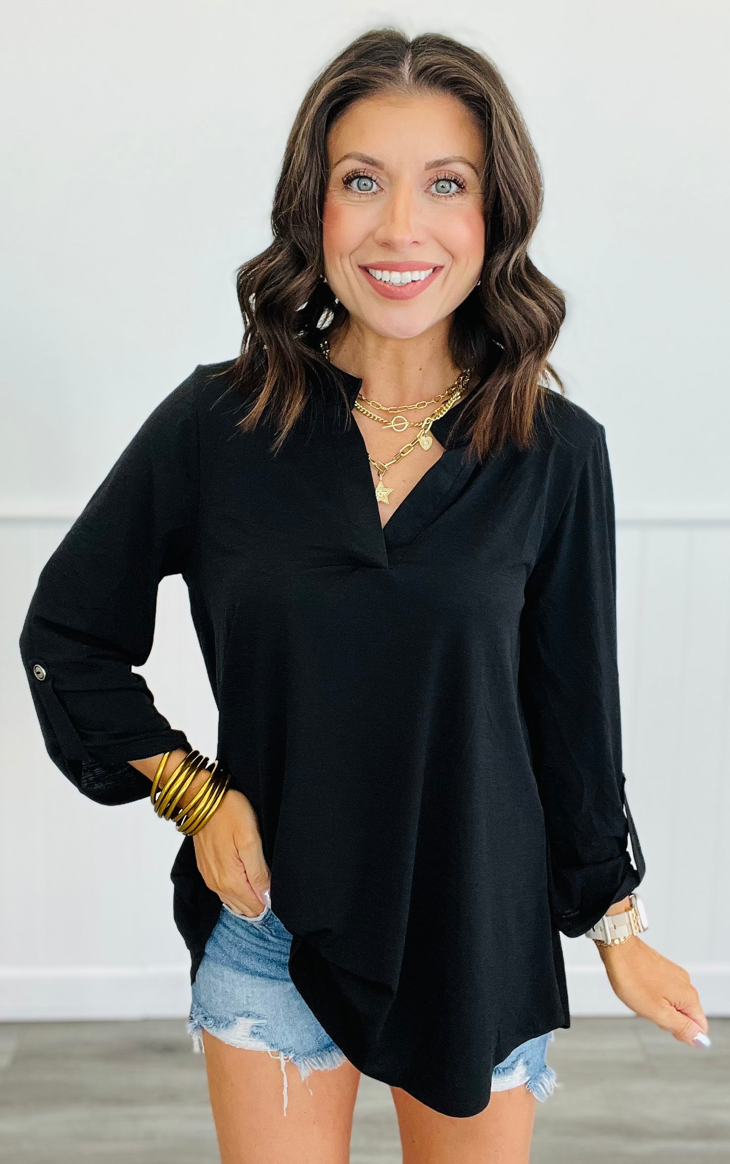Dear Scarlett Solid 3/4 Sleeve Lizzy Top (Reg. and Plus) - 7 Colors