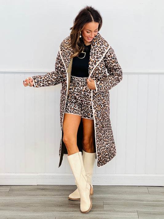 Leopard Multi Quilted Belted Coat (Reg & Plus)