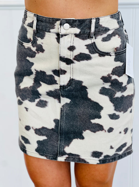 Taupe/Brown Cow Print Mini Skirt (Reg.)