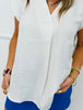 White Rhinestone V-Neck Cap Sleeve Blouse (Reg. & Plus)
