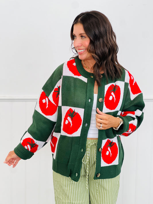 Button Up Tomato Pattern Sweater Cardigan (Reg.)