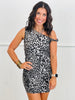 Grey Leopard Print One Shoulder Mini Dress (Reg.)