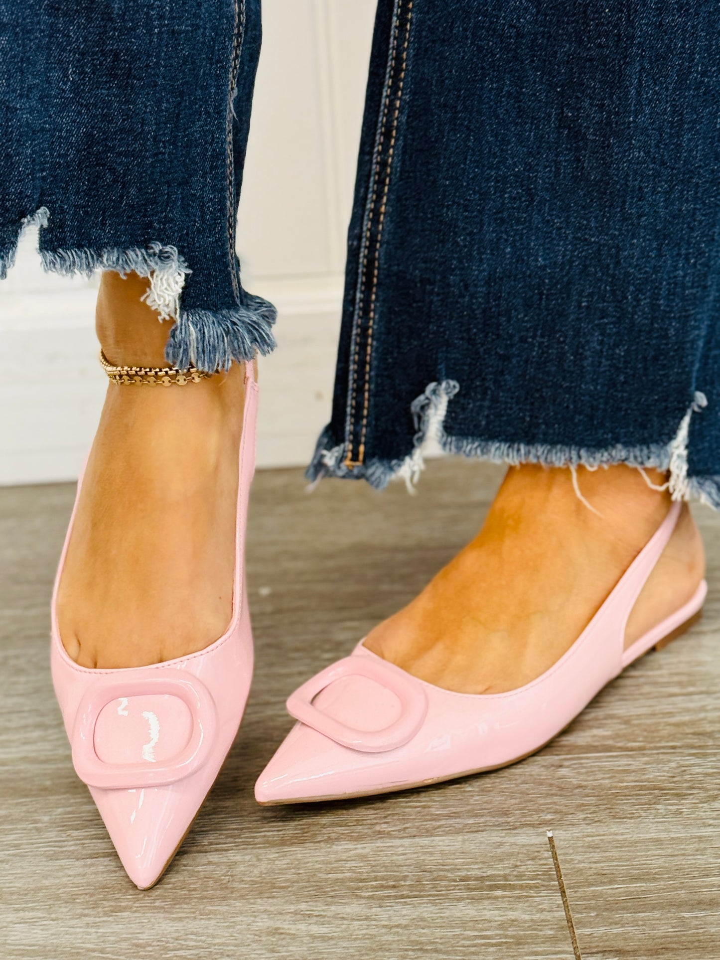 Pink Polished Point Slingback Flats