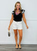 Square Neck Embroidered Flutter Sleeves Blouse (Reg. and Plus) - 2 Colors