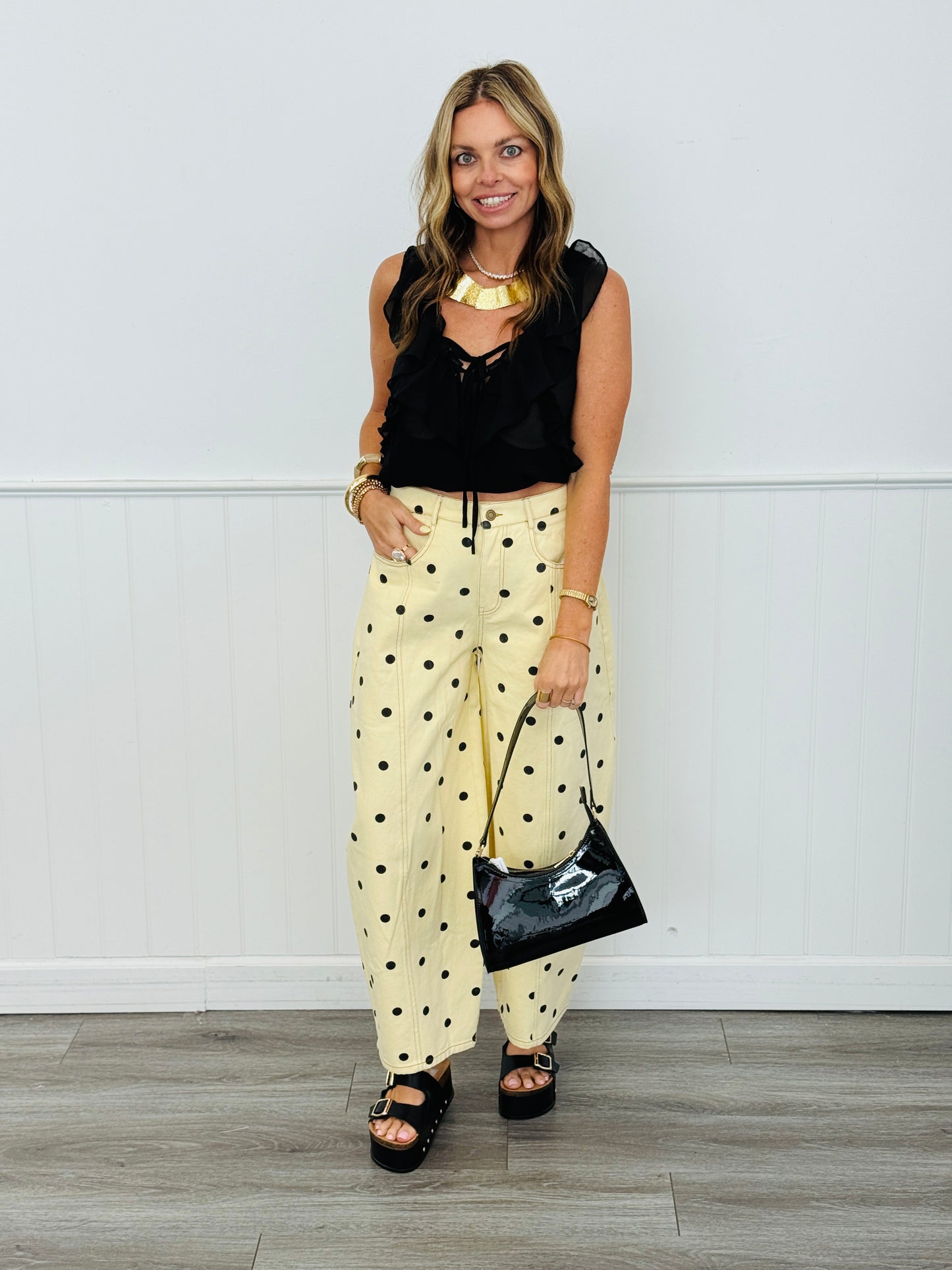 Yellow/Black Polka Dot Wide Leg Pants (Reg.)