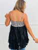 POL Black Contrast Textured Print Top (Reg.)