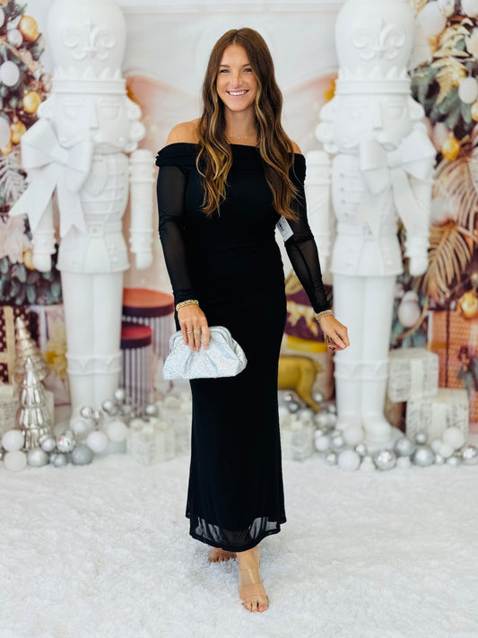 Black Off Shoulder Maxi Dress (Reg & Plus)