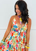 White Multi Floral Print Strappy Midi Dress (Reg.)