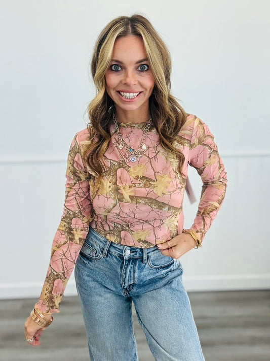 Pink Tree Camo LS Mesh Top (Reg & Plus)
