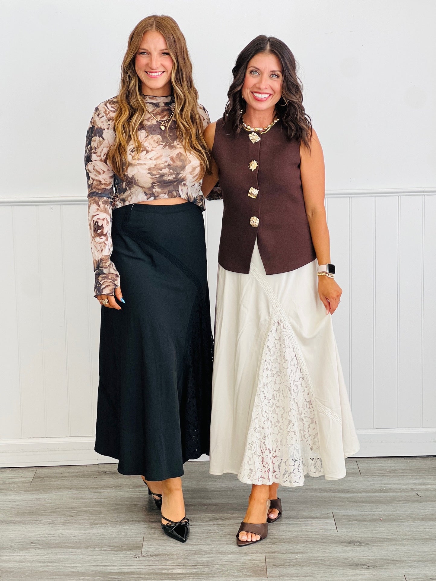 Satin & Lace Midi Skirt (Reg.)-2 Colors