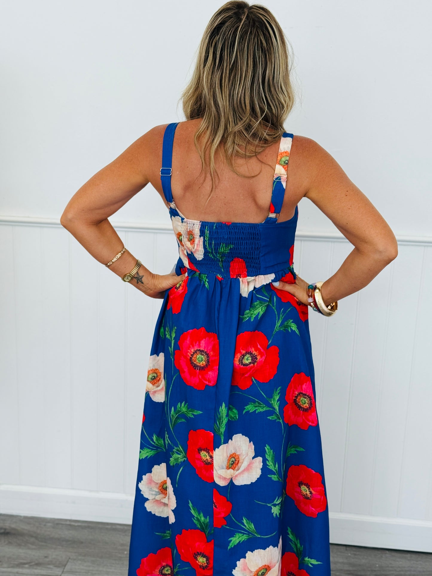 Cobalt Multi Bold Poppy Midi Dress (Reg & Plus)