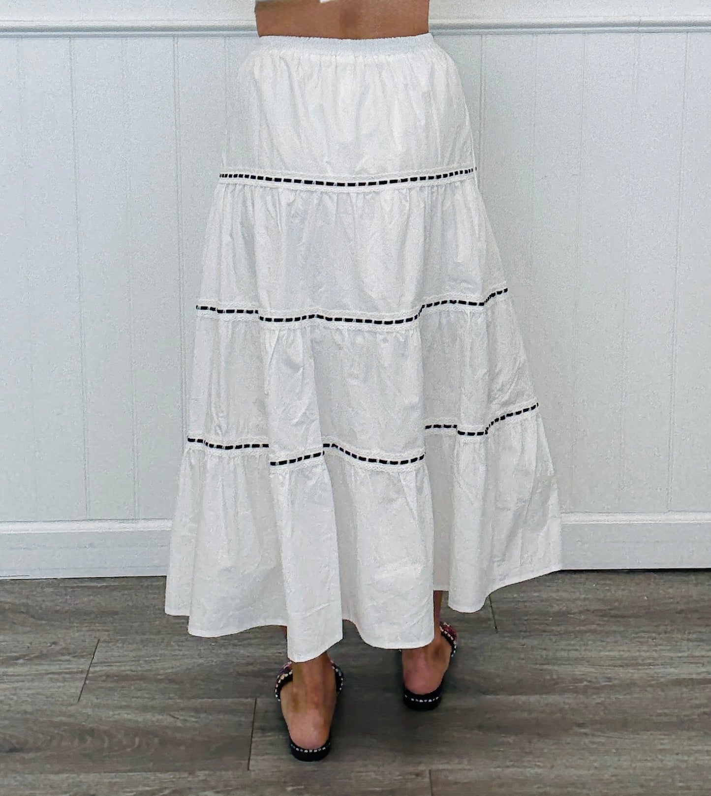 Lace Inserts Poplin Midi Skirt (Reg & Plus) - 2 Colors