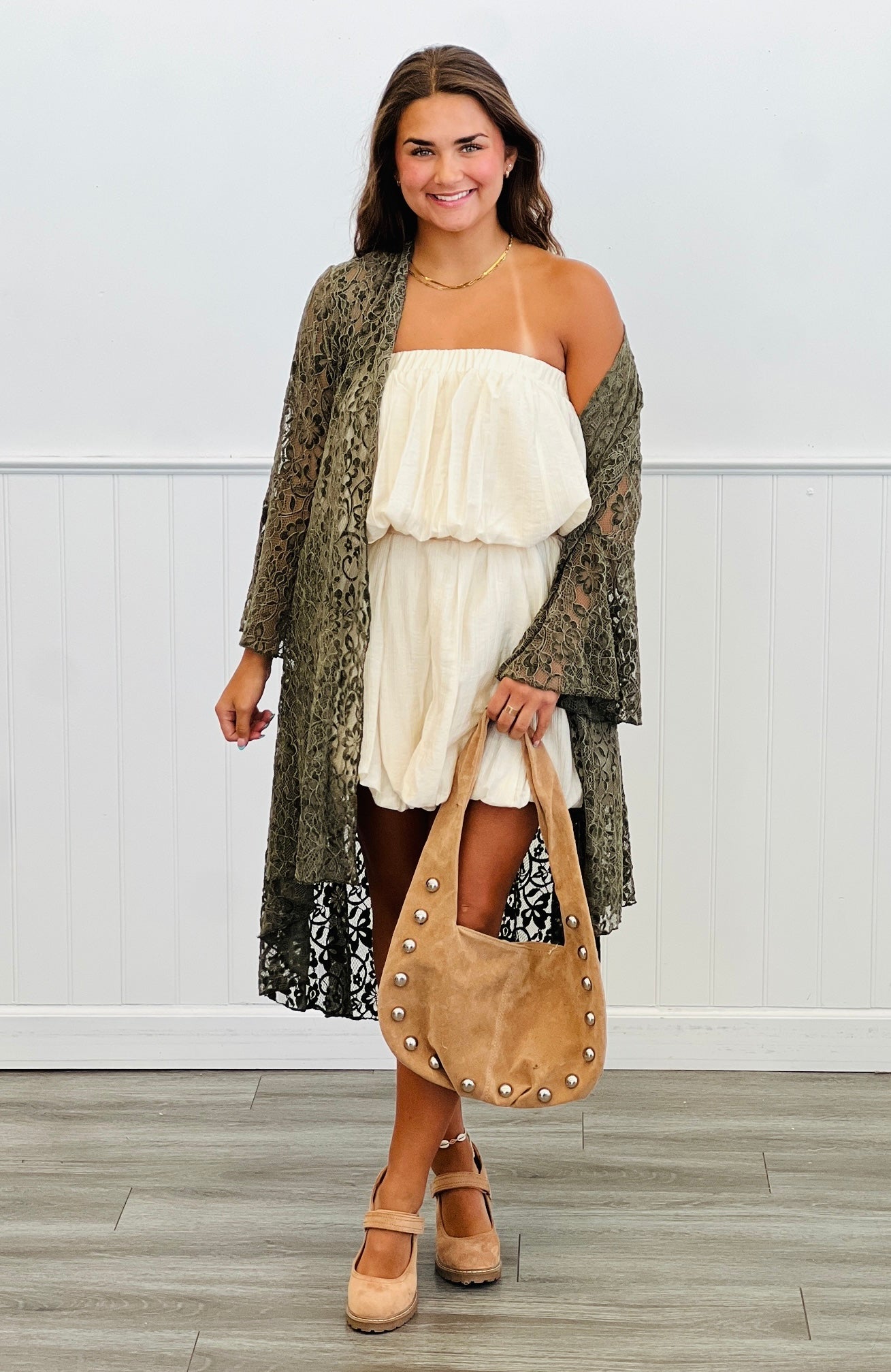 Cream Crinkle Bubble Midi Skirt (Reg & Plus)