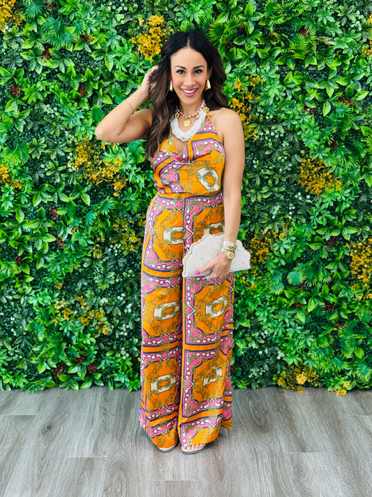 Tangerine/Pink Open Back Jumpsuit (Reg.)