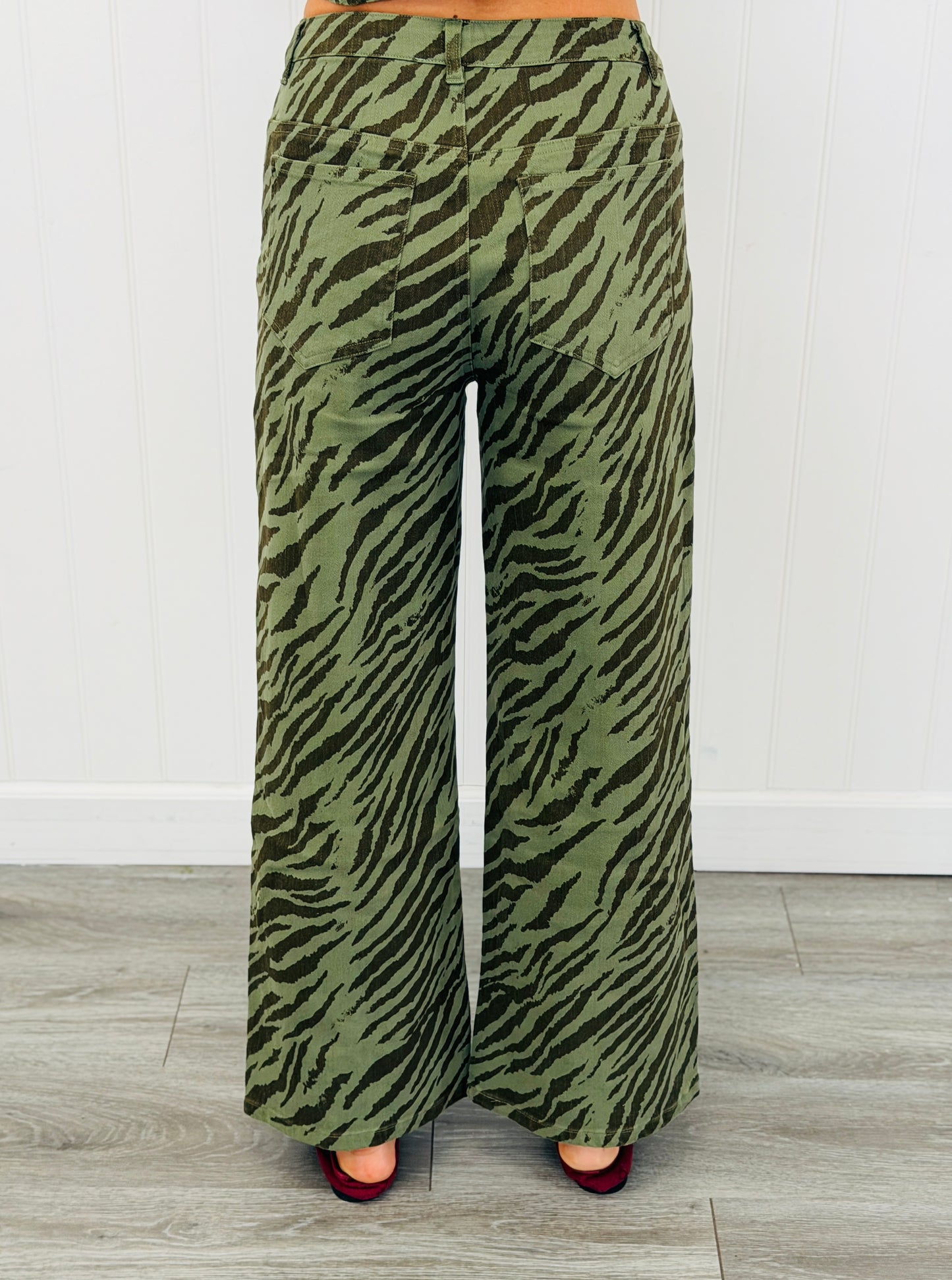 Olive Zebra Print Wide Leg Pants (Reg.)