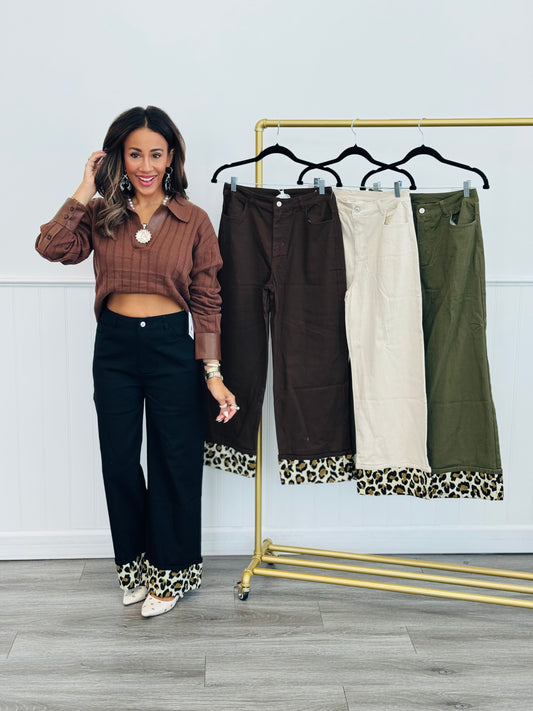 Contrast Leopard Cuffs Pants (Reg.)- 4 Colors