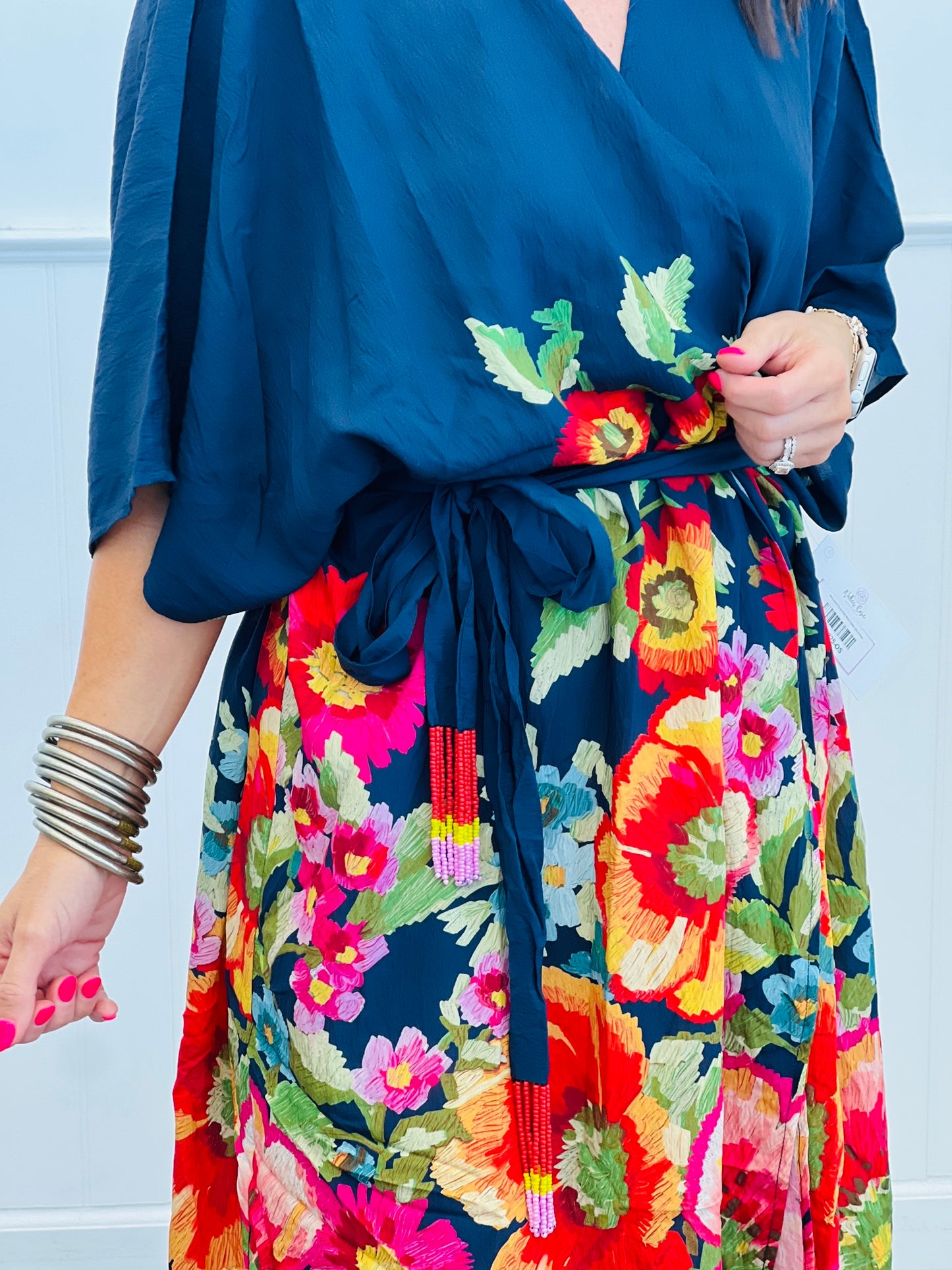 Navy Giant Floral Print Wrap Duster (OS & Plus)