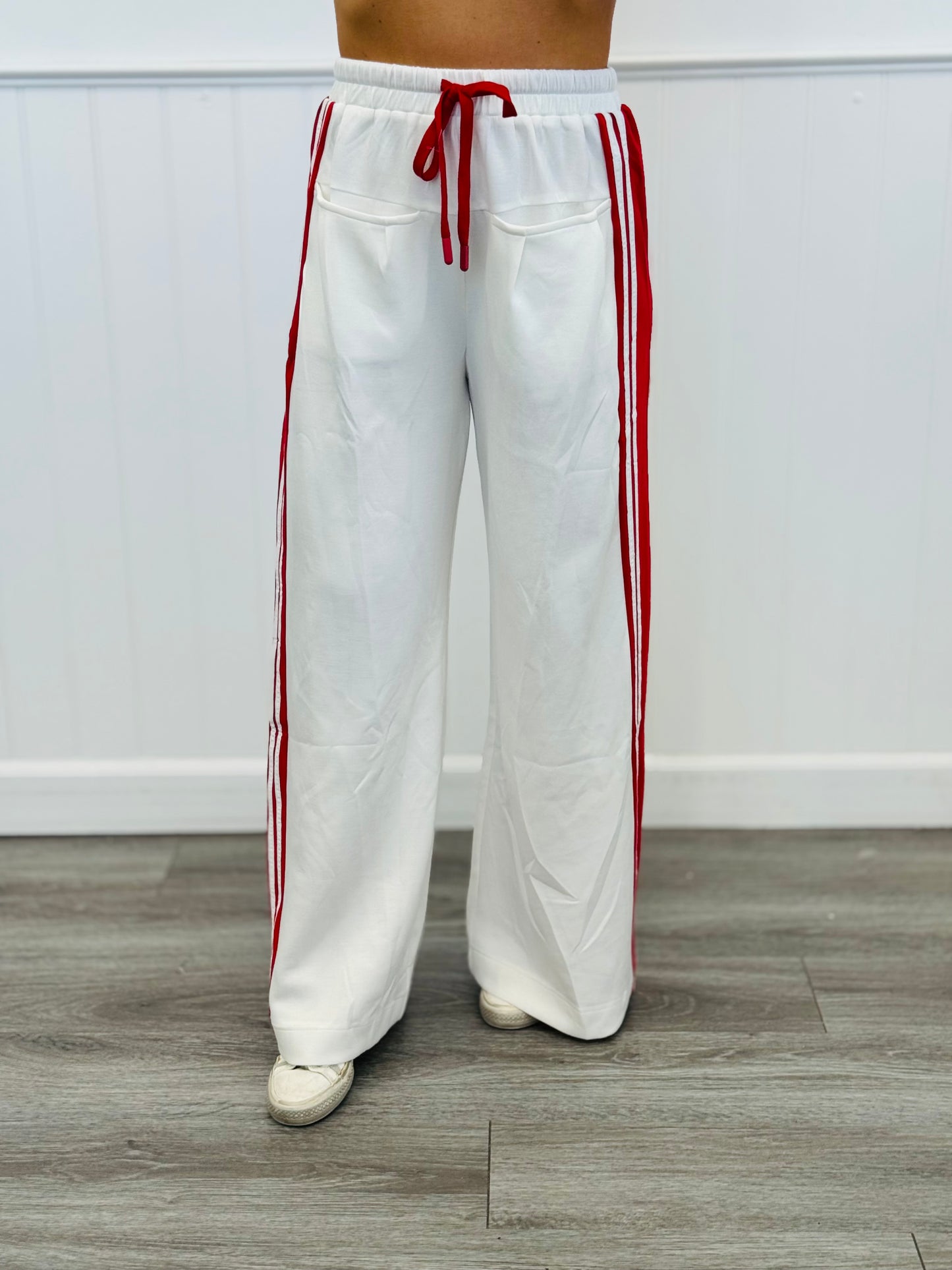 White Side Stripe Drawstring Pants (Reg. and Plus)