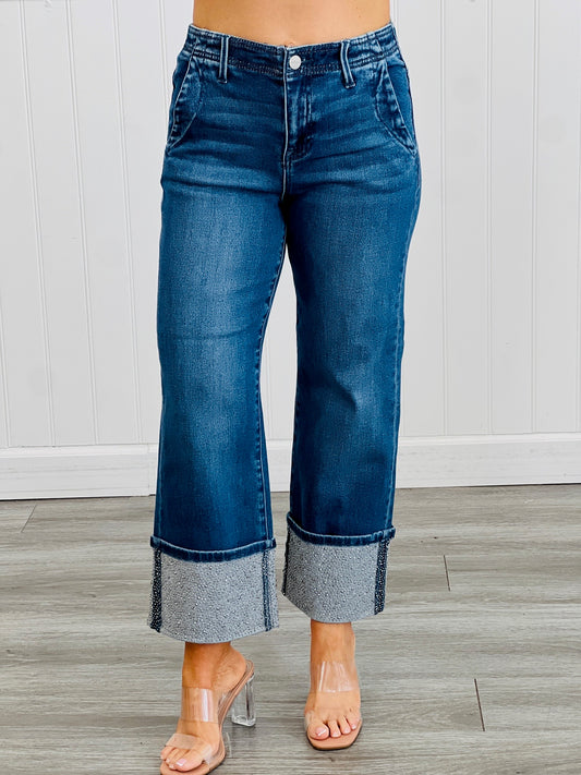 Risen Born To Sparkle Rhinestone Cuff Jeans (Reg & Plus)