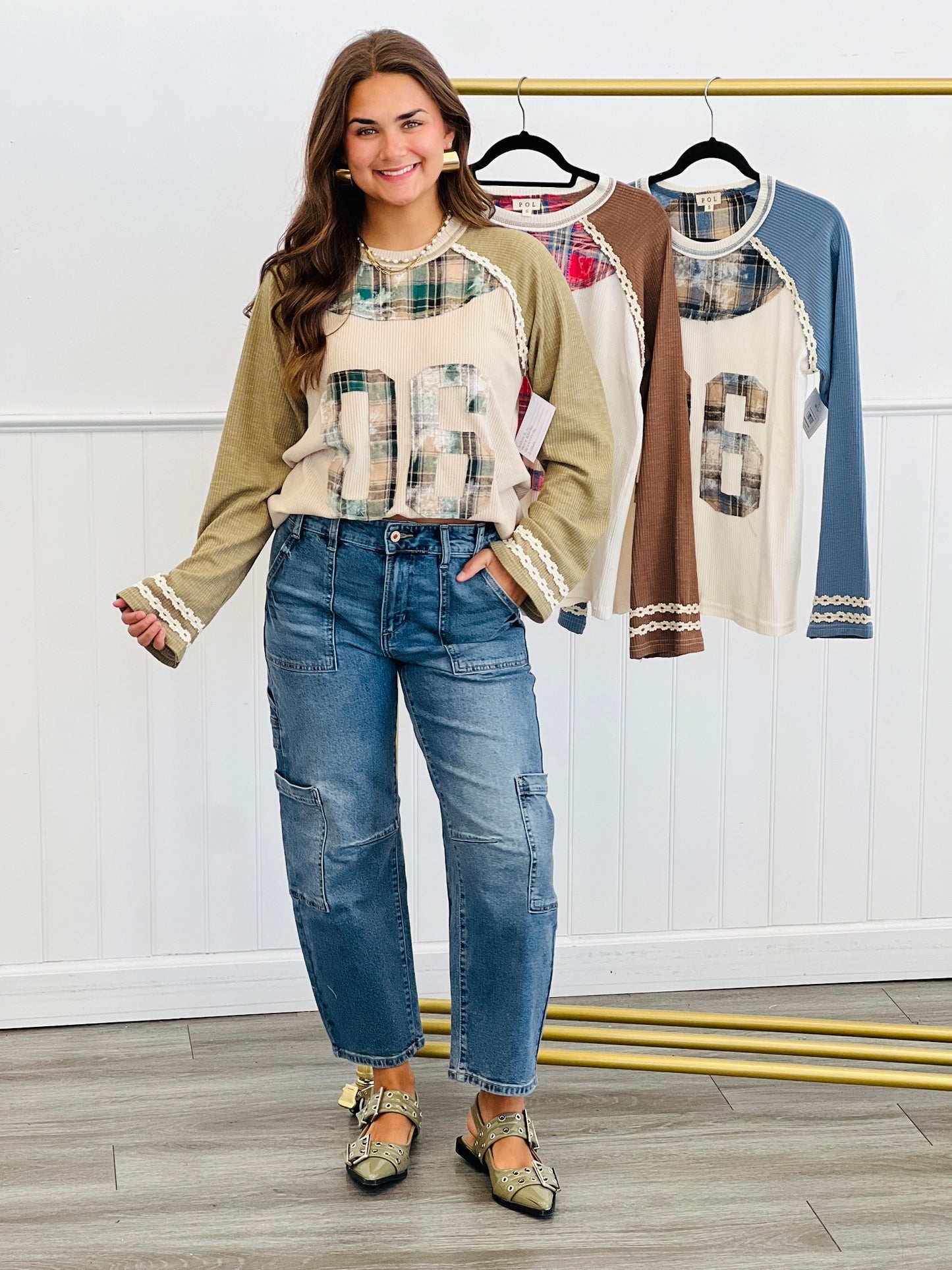 POL Plaid Patch Detail Top (Reg.) - 3 Colors