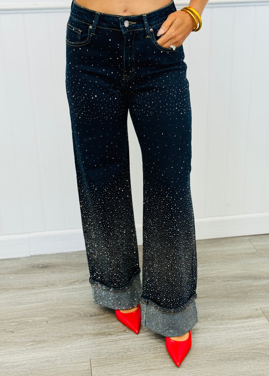 Denim Rhinestone Cuffed Jeans (Reg.)
