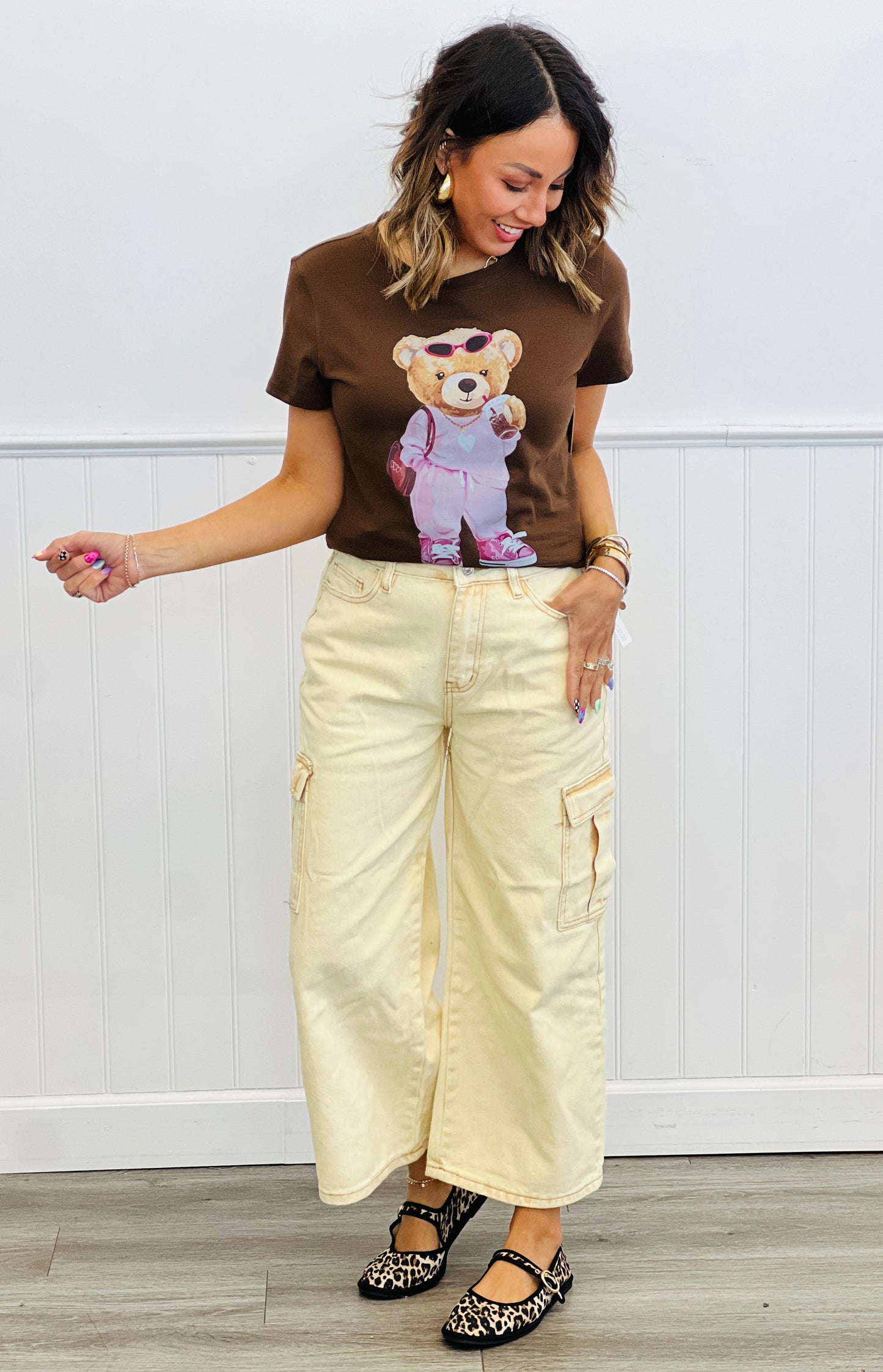 Tan Acid Washed Cargo Jeans (Reg.)