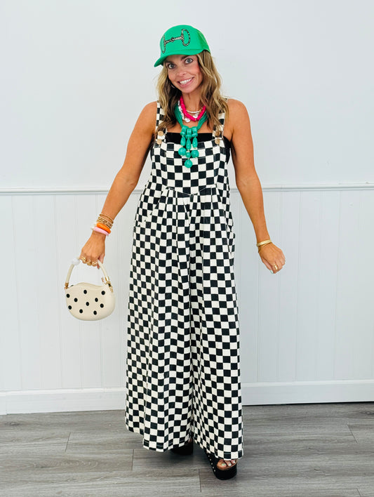 Checkered Wide Leg Overalls (Reg. and Plus)
