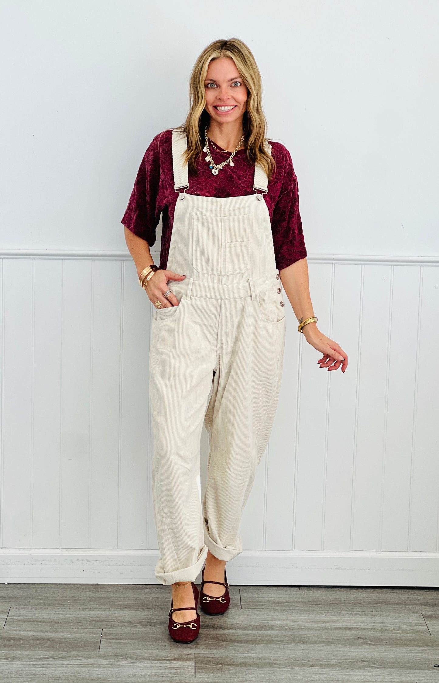Corduroy Delight Barrel Leg Overalls (Reg.)-3 Colors