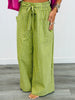 Lt Olive Striped Wide Leg Jogger Pants (Reg.)