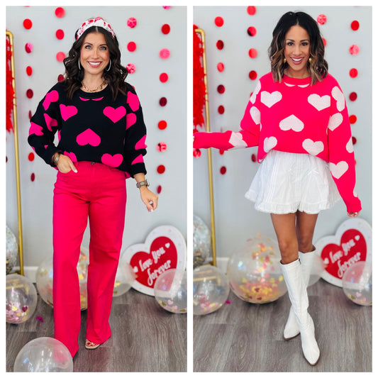 Bold Hearts Pullover Sweater (Reg)-2 Colors